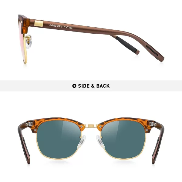 MERRYS Unisex Polarized Aluminum Sunglasses for Men Women Semi Rimless Retro Brand Driving Sun GlassesMatte Leopard FrameGold BridgePink Mirror Lens