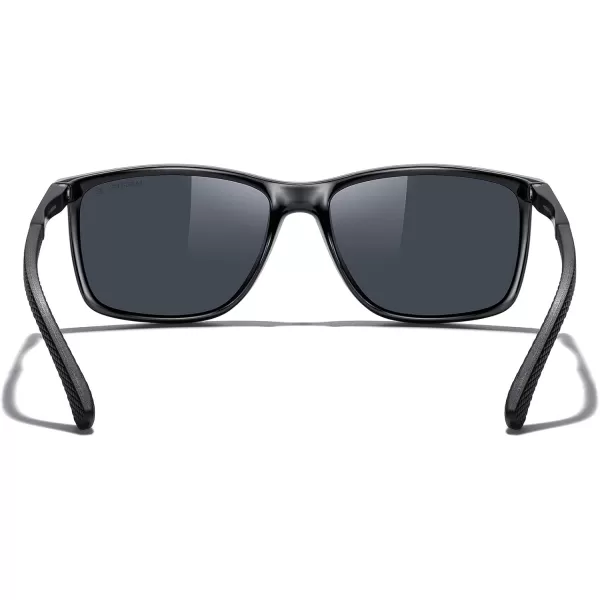 MERRYS Unisex Rectangle Polarized Sunglasses For Fishing Driving Golf Aluminum Temple S8658Black FrameBlack LensBlack Temples