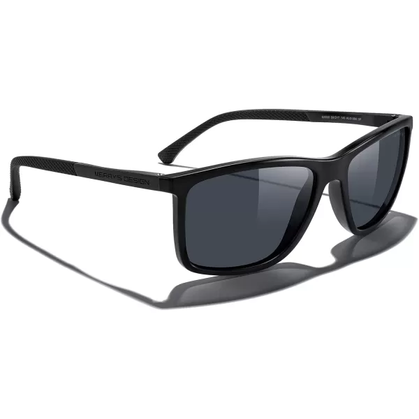 MERRYS Unisex Rectangle Polarized Sunglasses For Fishing Driving Golf Aluminum Temple S8658Black FrameBlack LensBlack Temples
