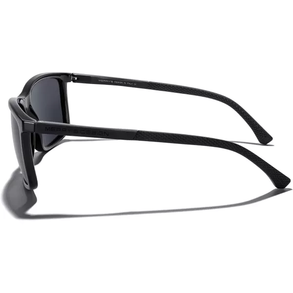 MERRYS Unisex Rectangle Polarized Sunglasses For Fishing Driving Golf Aluminum Temple S8658Black FrameBlack LensBlack Temples