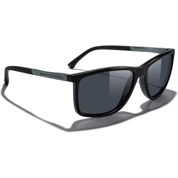 MERRYS Unisex Rectangle Polarized Sunglasses For Fishing Driving Golf Aluminum Temple S8658Black FrameBlack LensGrey Temples