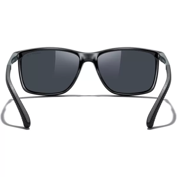 MERRYS Unisex Rectangle Polarized Sunglasses For Fishing Driving Golf Aluminum Temple S8658Black FrameBlack LensGrey Temples