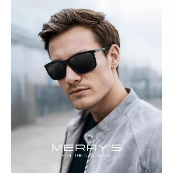 MERRYS Unisex Rectangle Polarized Sunglasses For Fishing Driving Golf Aluminum Temple S8658Black FrameBlack LensGrey Temples