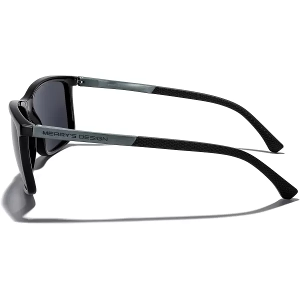 MERRYS Unisex Rectangle Polarized Sunglasses For Fishing Driving Golf Aluminum Temple S8658Black FrameBlack LensGrey Temples