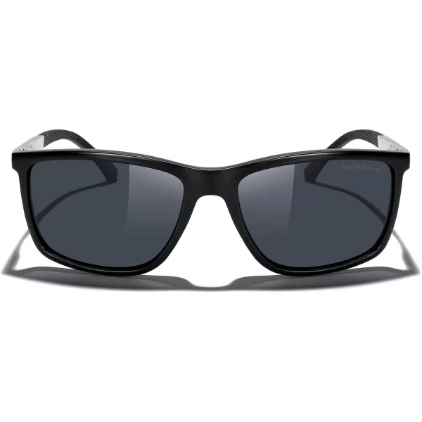 MERRYS Unisex Rectangle Polarized Sunglasses For Fishing Driving Golf Aluminum Temple S8658Black FrameBlack LensSilver Temples