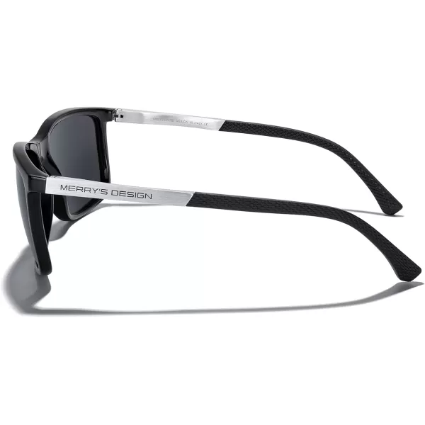 MERRYS Unisex Rectangle Polarized Sunglasses For Fishing Driving Golf Aluminum Temple S8658Black FrameBlack LensSilver Temples