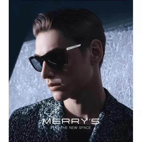 MERRYS Unisex Rectangle Polarized Sunglasses For Fishing Driving Golf Aluminum Temple S8658Black FrameBlack LensSilver Temples