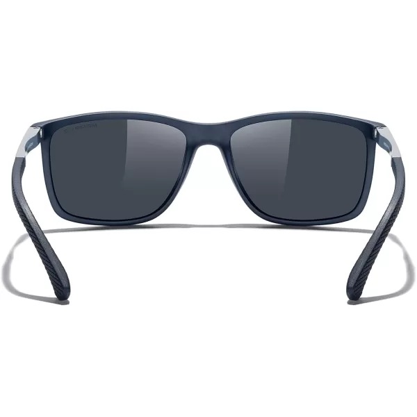MERRYS Unisex Rectangle Polarized Sunglasses For Fishing Driving Golf Aluminum Temple S8658Blue FrameBlack LensSilver Temples