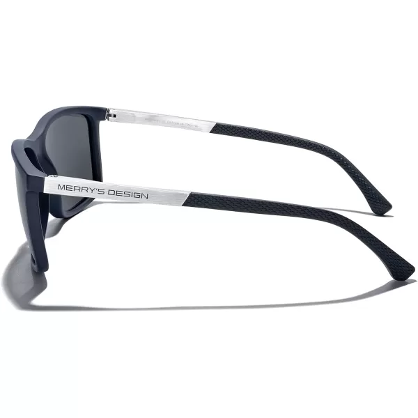 MERRYS Unisex Rectangle Polarized Sunglasses For Fishing Driving Golf Aluminum Temple S8658Blue FrameBlack LensSilver Temples