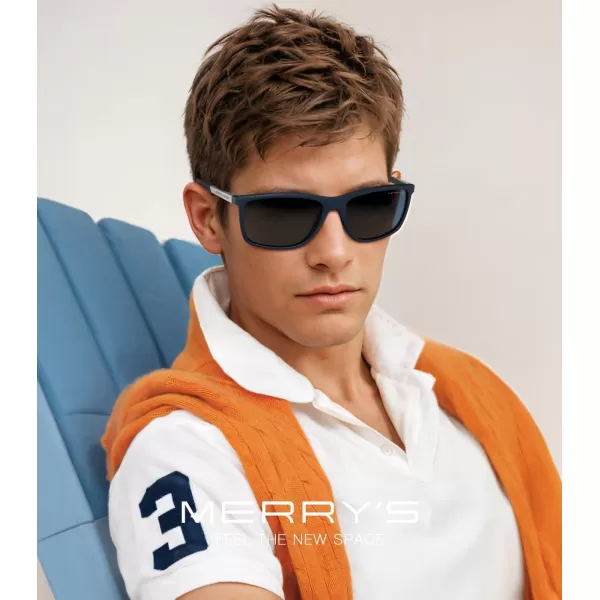 MERRYS Unisex Rectangle Polarized Sunglasses For Fishing Driving Golf Aluminum Temple S8658Blue FrameBlack LensSilver Temples