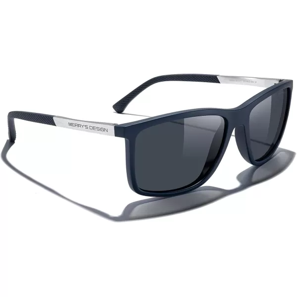 MERRYS Unisex Rectangle Polarized Sunglasses For Fishing Driving Golf Aluminum Temple S8658Blue FrameBlack LensSilver Temples