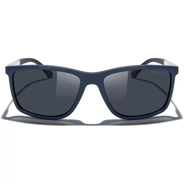 MERRYS Unisex Rectangle Polarized Sunglasses For Fishing Driving Golf Aluminum Temple S8658Blue FrameBlack LensSilver Temples