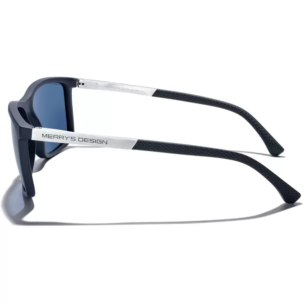 MERRYS Unisex Rectangle Polarized Sunglasses For Fishing Driving Golf Aluminum Temple S8658Blue FrameBlue LensSilver Temples