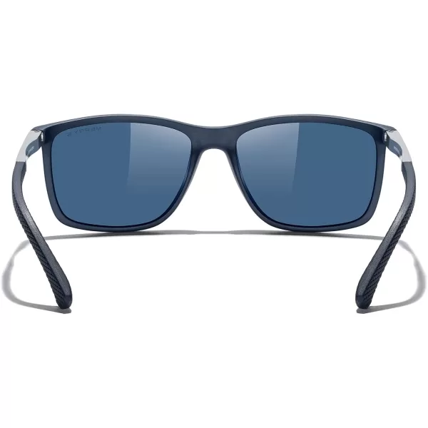 MERRYS Unisex Rectangle Polarized Sunglasses For Fishing Driving Golf Aluminum Temple S8658Blue FrameBlue LensSilver Temples