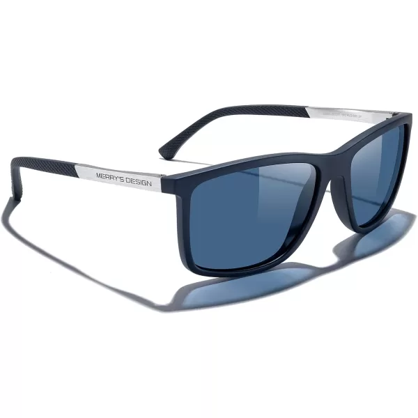 MERRYS Unisex Rectangle Polarized Sunglasses For Fishing Driving Golf Aluminum Temple S8658Blue FrameBlue LensSilver Temples