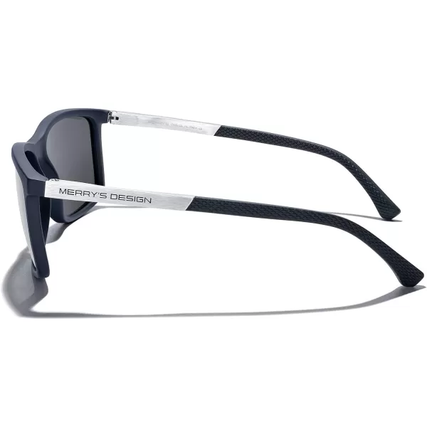 MERRYS Unisex Rectangle Polarized Sunglasses For Fishing Driving Golf Aluminum Temple S8658Blue FrameSilver Mirror LensSilver Temples