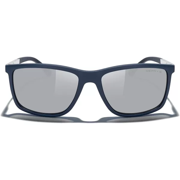 MERRYS Unisex Rectangle Polarized Sunglasses For Fishing Driving Golf Aluminum Temple S8658Blue FrameSilver Mirror LensSilver Temples
