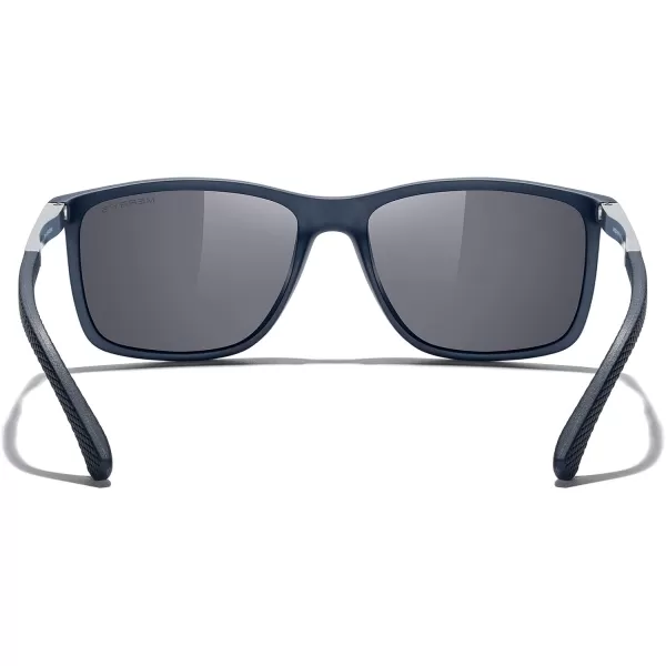 MERRYS Unisex Rectangle Polarized Sunglasses For Fishing Driving Golf Aluminum Temple S8658Blue FrameSilver Mirror LensSilver Temples