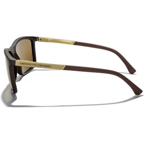 MERRYS Unisex Rectangle Polarized Sunglasses For Fishing Driving Golf Aluminum Temple S8658Brown FrameBrown LensGold Temples