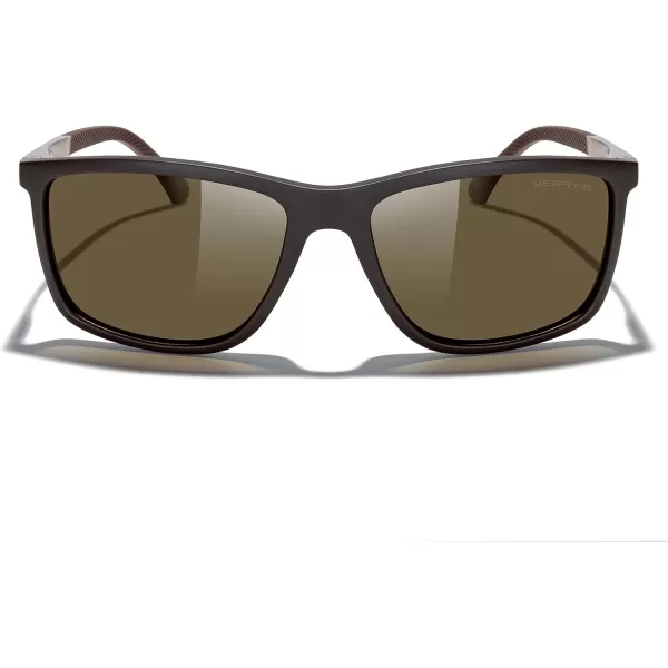 MERRYS Unisex Rectangle Polarized Sunglasses For Fishing Driving Golf Aluminum Temple S8658Brown FrameBrown LensGold Temples