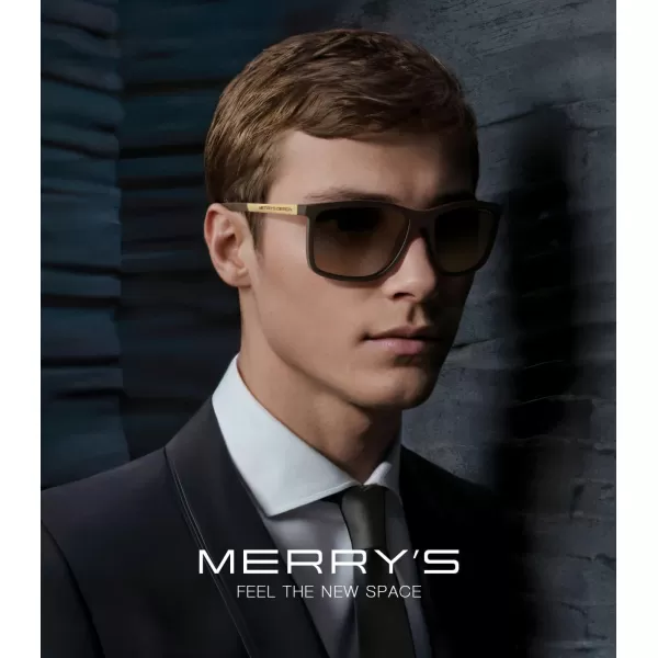 MERRYS Unisex Rectangle Polarized Sunglasses For Fishing Driving Golf Aluminum Temple S8658Brown FrameBrown LensGold Temples