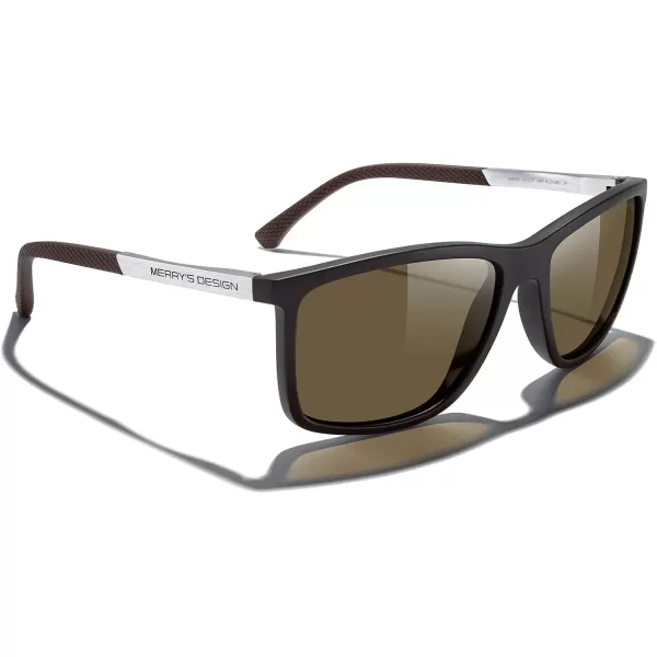 MERRYS Unisex Rectangle Polarized Sunglasses For Fishing Driving Golf Aluminum Temple S8658Brown FrameBrown LensSilver Temples