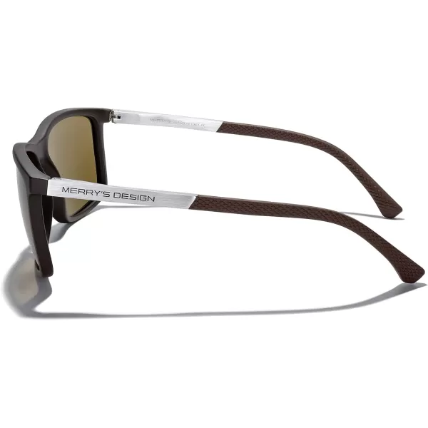 MERRYS Unisex Rectangle Polarized Sunglasses For Fishing Driving Golf Aluminum Temple S8658Brown FrameBrown LensSilver Temples