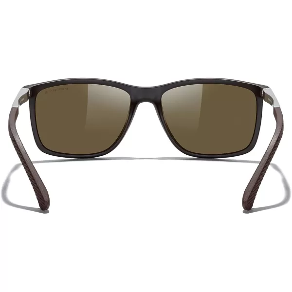 MERRYS Unisex Rectangle Polarized Sunglasses For Fishing Driving Golf Aluminum Temple S8658Brown FrameBrown LensSilver Temples