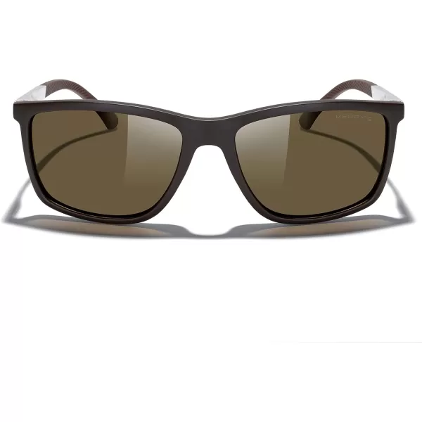 MERRYS Unisex Rectangle Polarized Sunglasses For Fishing Driving Golf Aluminum Temple S8658Brown FrameBrown LensSilver Temples