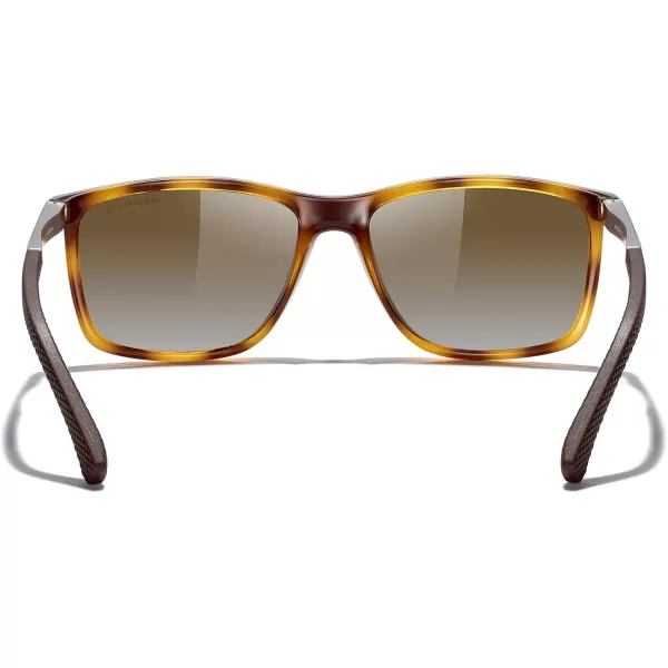 MERRYS Unisex Rectangle Polarized Sunglasses For Fishing Driving Golf Aluminum Temple S8658Leopard FrameBrown Gradient LensSilver Temples