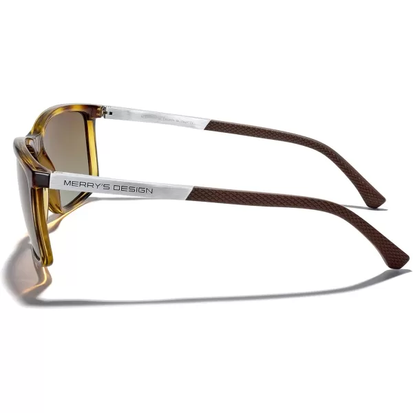 MERRYS Unisex Rectangle Polarized Sunglasses For Fishing Driving Golf Aluminum Temple S8658Leopard FrameBrown Gradient LensSilver Temples