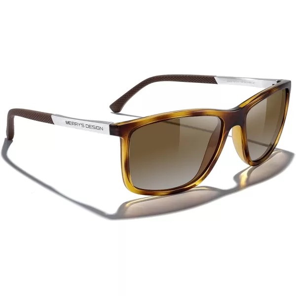 MERRYS Unisex Rectangle Polarized Sunglasses For Fishing Driving Golf Aluminum Temple S8658Leopard FrameBrown Gradient LensSilver Temples