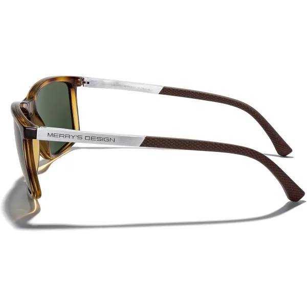 MERRYS Unisex Rectangle Polarized Sunglasses For Fishing Driving Golf Aluminum Temple S8658Leopard FrameG15 LensSilver Temples