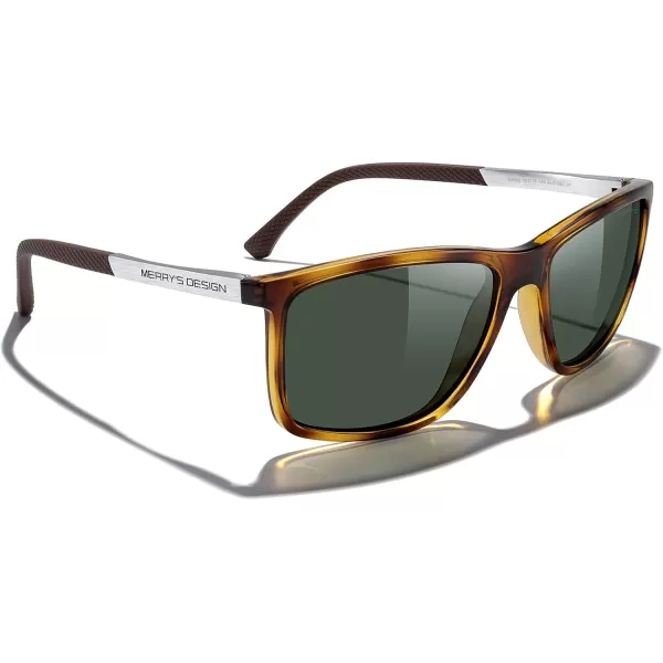 MERRYS Unisex Rectangle Polarized Sunglasses For Fishing Driving Golf Aluminum Temple S8658Leopard FrameG15 LensSilver Temples