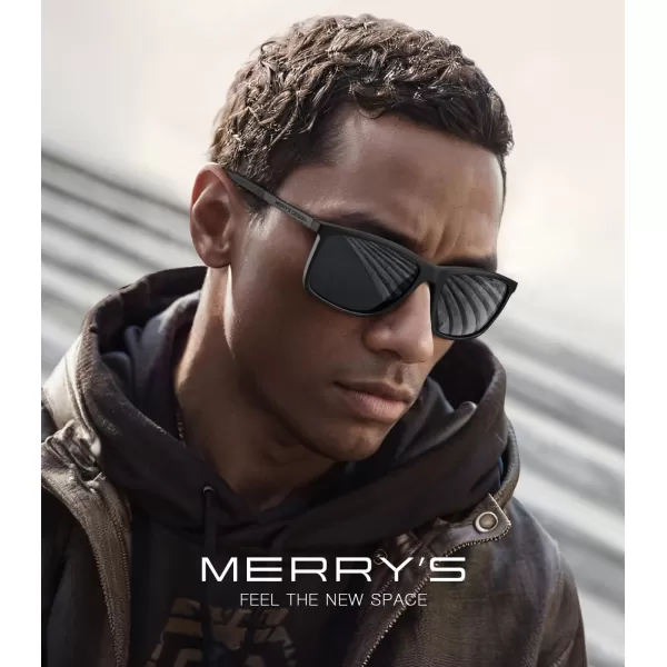 MERRYS Unisex Rectangle Polarized Sunglasses For Fishing Driving Golf Aluminum Temple S8658Matte Black FrameBlack LensBlack Temples