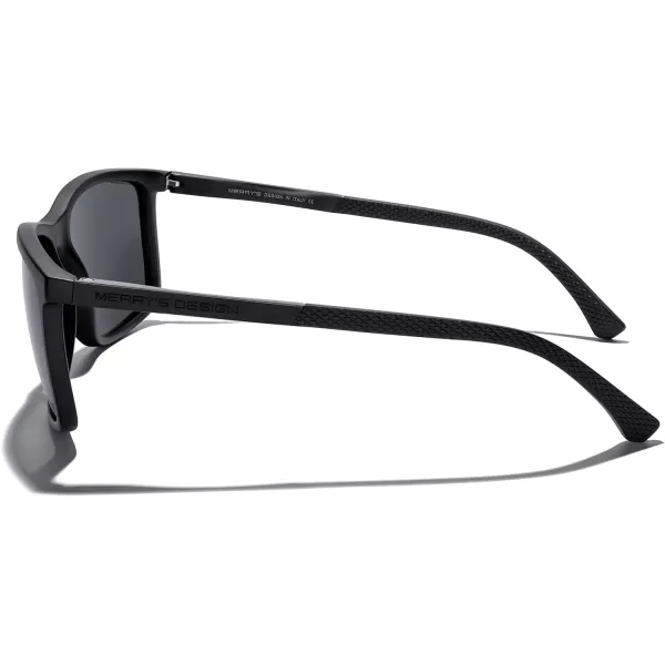 MERRYS Unisex Rectangle Polarized Sunglasses For Fishing Driving Golf Aluminum Temple S8658Matte Black FrameBlack LensBlack Temples