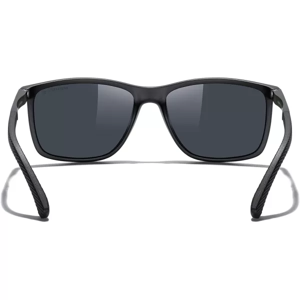 MERRYS Unisex Rectangle Polarized Sunglasses For Fishing Driving Golf Aluminum Temple S8658Matte Black FrameBlack LensBlack Temples