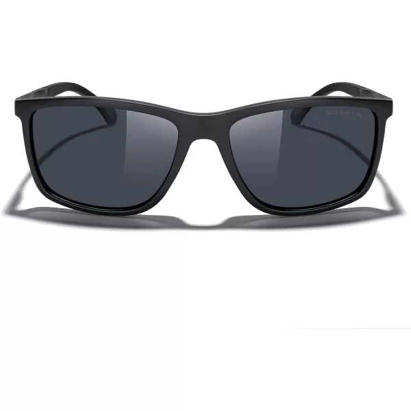 MERRYS Unisex Rectangle Polarized Sunglasses For Fishing Driving Golf Aluminum Temple S8658Matte Black FrameBlack LensBlack Temples