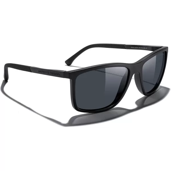 MERRYS Unisex Rectangle Polarized Sunglasses For Fishing Driving Golf Aluminum Temple S8658Matte Black FrameBlack LensBlack Temples