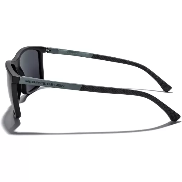 MERRYS Unisex Rectangle Polarized Sunglasses For Fishing Driving Golf Aluminum Temple S8658Matte Black FrameBlack LensGrey Temples