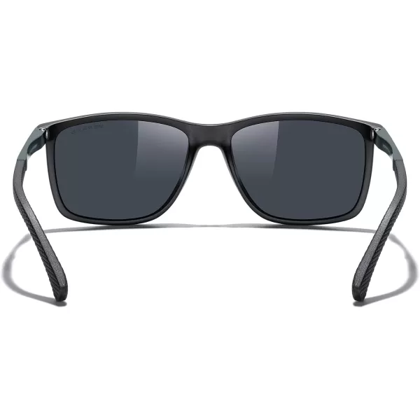 MERRYS Unisex Rectangle Polarized Sunglasses For Fishing Driving Golf Aluminum Temple S8658Matte Black FrameBlack LensGrey Temples