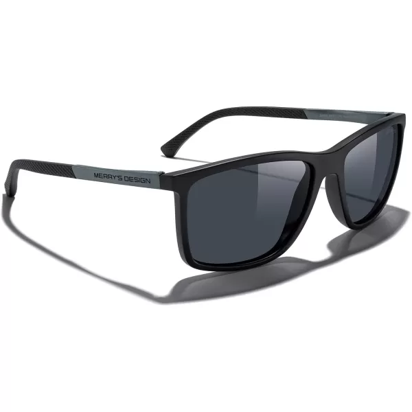 MERRYS Unisex Rectangle Polarized Sunglasses For Fishing Driving Golf Aluminum Temple S8658Matte Black FrameBlack LensGrey Temples
