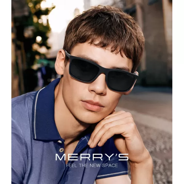 MERRYS Unisex Rectangle Polarized Sunglasses For Fishing Driving Golf Aluminum Temple S8658Matte Black FrameBlack LensGrey Temples