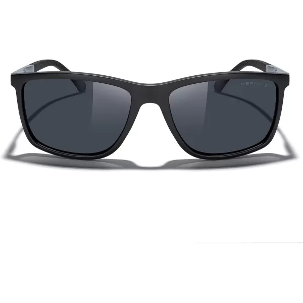 MERRYS Unisex Rectangle Polarized Sunglasses For Fishing Driving Golf Aluminum Temple S8658Matte Black FrameBlack LensGrey Temples