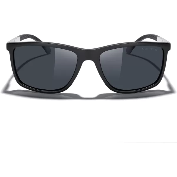 MERRYS Unisex Rectangle Polarized Sunglasses For Fishing Driving Golf Aluminum Temple S8658Matte Black FrameBlack LensSilver Temples