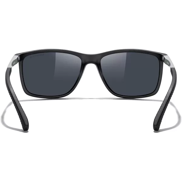 MERRYS Unisex Rectangle Polarized Sunglasses For Fishing Driving Golf Aluminum Temple S8658Matte Black FrameBlack LensSilver Temples