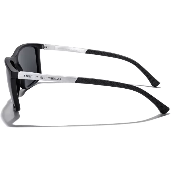 MERRYS Unisex Rectangle Polarized Sunglasses For Fishing Driving Golf Aluminum Temple S8658Matte Black FrameBlack LensSilver Temples