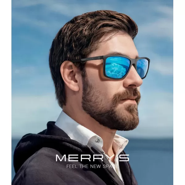 MERRYS Unisex Rectangle Polarized Sunglasses For Fishing Driving Golf Aluminum Temple S8658Matte Black FrameBlue Mirror LensBlack Temples