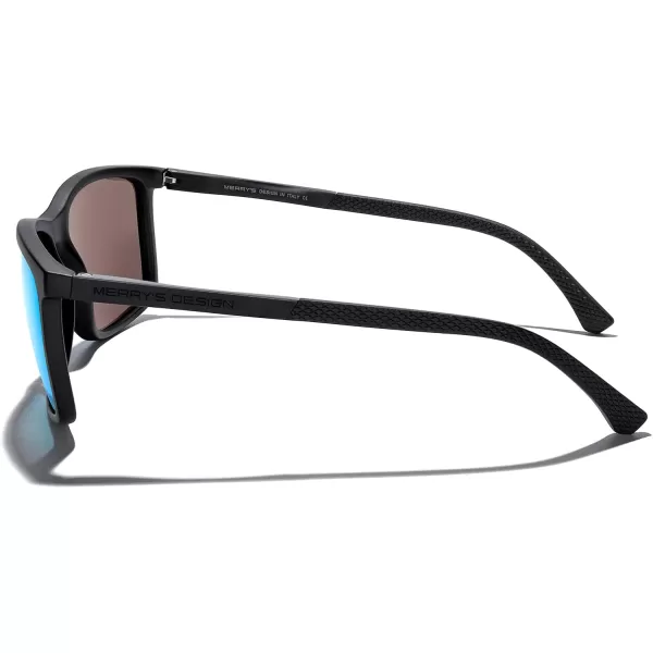 MERRYS Unisex Rectangle Polarized Sunglasses For Fishing Driving Golf Aluminum Temple S8658Matte Black FrameBlue Mirror LensBlack Temples