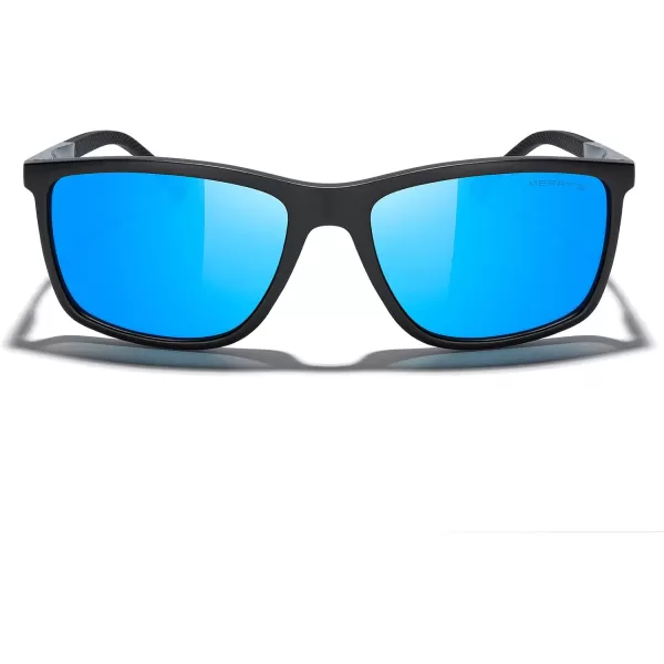 MERRYS Unisex Rectangle Polarized Sunglasses For Fishing Driving Golf Aluminum Temple S8658Matte Black FrameBlue Mirror LensGrey Temples